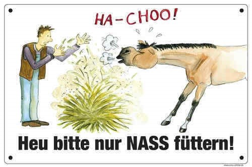 Comic Schild - Warnschild "Heu bitte nur nass füttern"